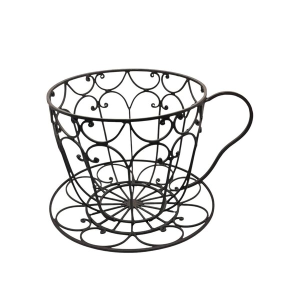 Decorative Metal Wire Teacup Shape Plant Holder For Indoor & Outdoor Use - Picture 2 of 7